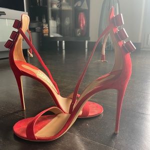 Salvatore Ferragamo Angie Red Suede Sandals Size 10
